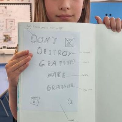 As artists, we explored slogan art created by Bob and Roberta Smith. We designed our own about slogan art about graffiti based on Bob and Roberta Smith's style