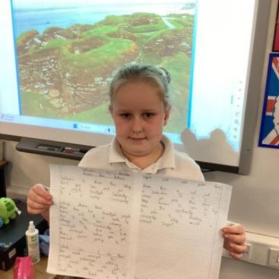 In our writing lessons, we have created a persuasive brochure beckoning Mesolithic people to come and join us at our wonderful new settlement - Skara Brae! We are very proud of our incredible writing!